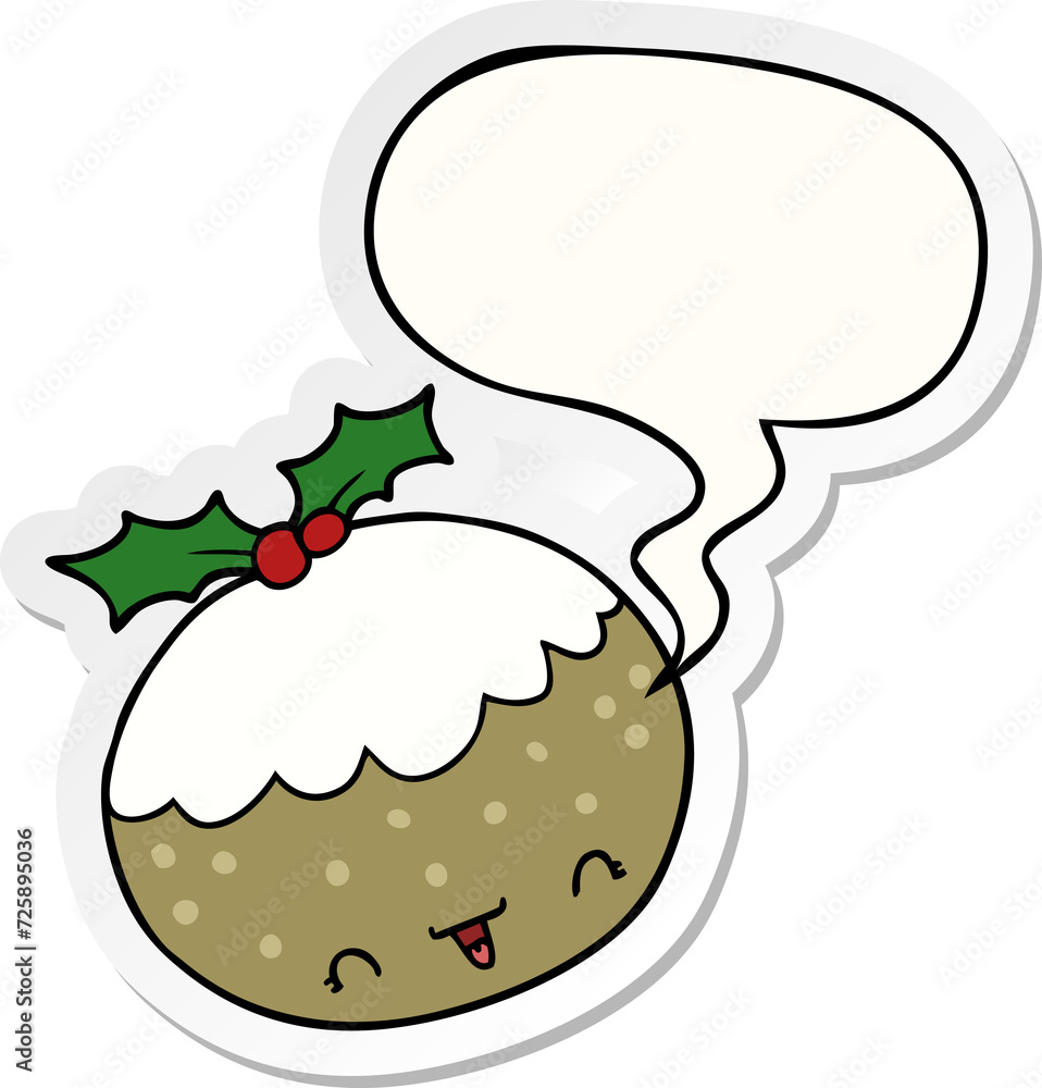cute cartoon christmas pudding and speech bubble sticker cute cartoon christmas pudding and speech bubble sticker