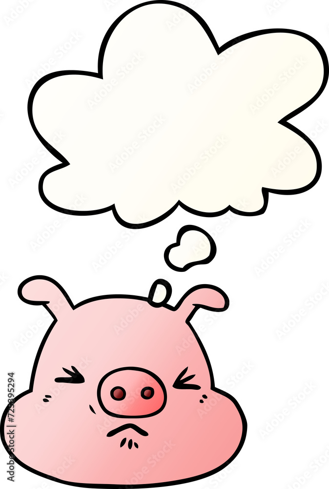cartoon angry pig face and thought bubble in smooth gradient style cartoon angry pig face and thought bubble in smooth gradient style