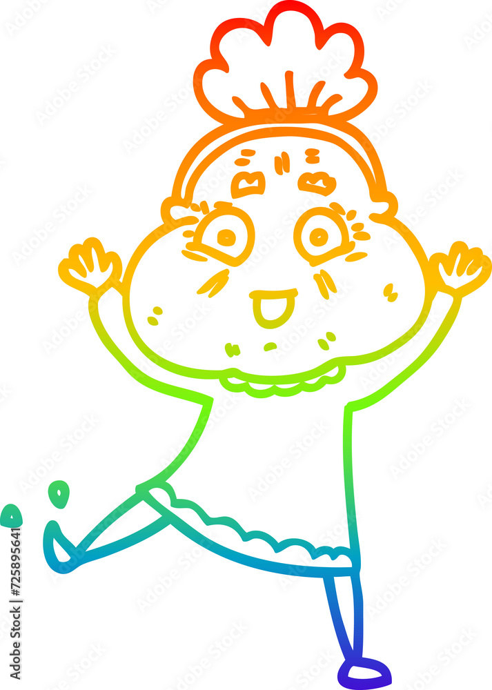 rainbow gradient line drawing cartoon happy old woman rainbow gradient line drawing cartoon happy old woman
