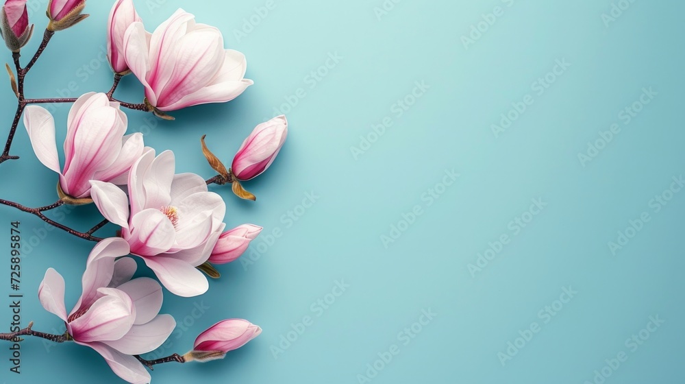 Spring Magnolia Flowers on Pastel Background