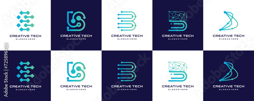 set of Abstract letter B Tech logo template photo
