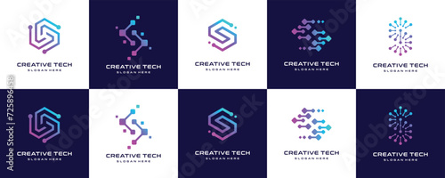 set of Letter S Tech logo icon flat design template
