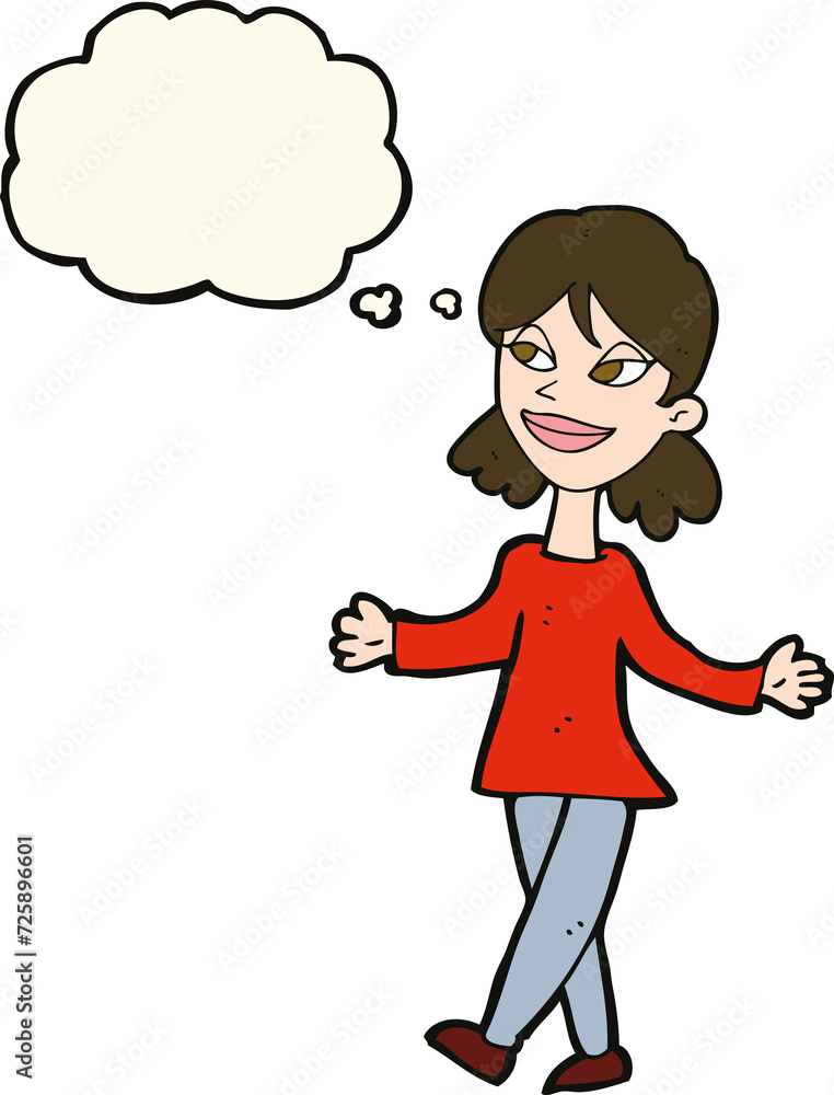 cartoon woman with no worries with thought bubble cartoon woman with no worries with thought bubble