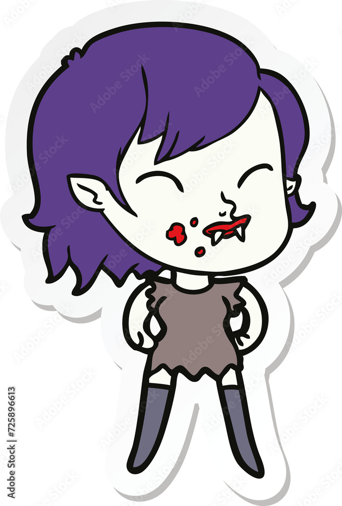 sticker of a cartoon vampire girl with blood on cheek sticker of a cartoon vampire girl with blood on cheek