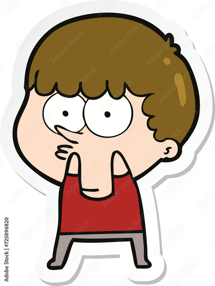 sticker of a cartoon curious boy