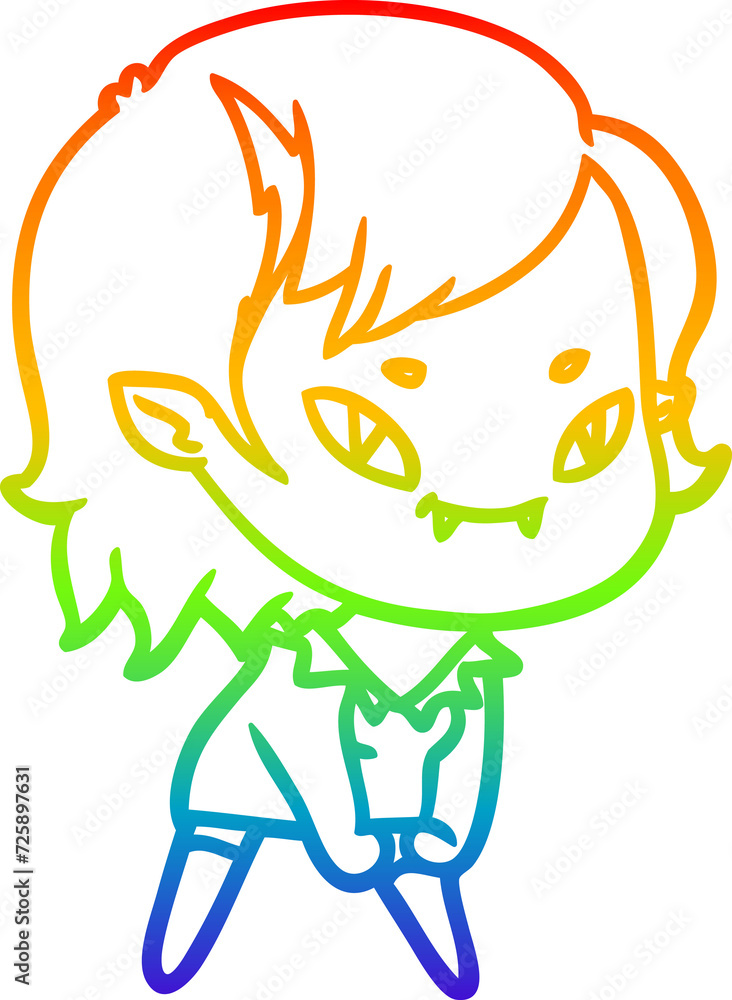 rainbow gradient line drawing cartoon friendly vampire girl rainbow gradient line drawing cartoon friendly vampire girl