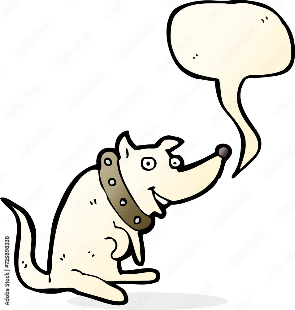 cartoon happy dog in big collar with speech bubble cartoon happy dog in big collar with speech bubble
