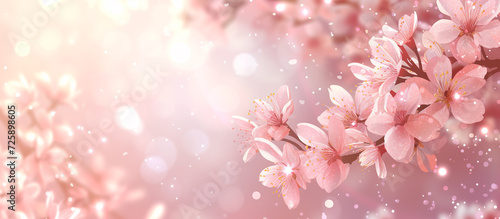 Pink cherry blossoms with abstract lights background photo
