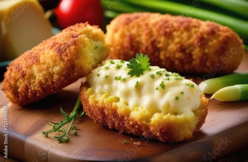 national Welsh cuisine, St. Davids Day, traditional Glamorgan sausages made of Caerphilly cheese and leeks, beautiful serving, mouth-watering photo photo