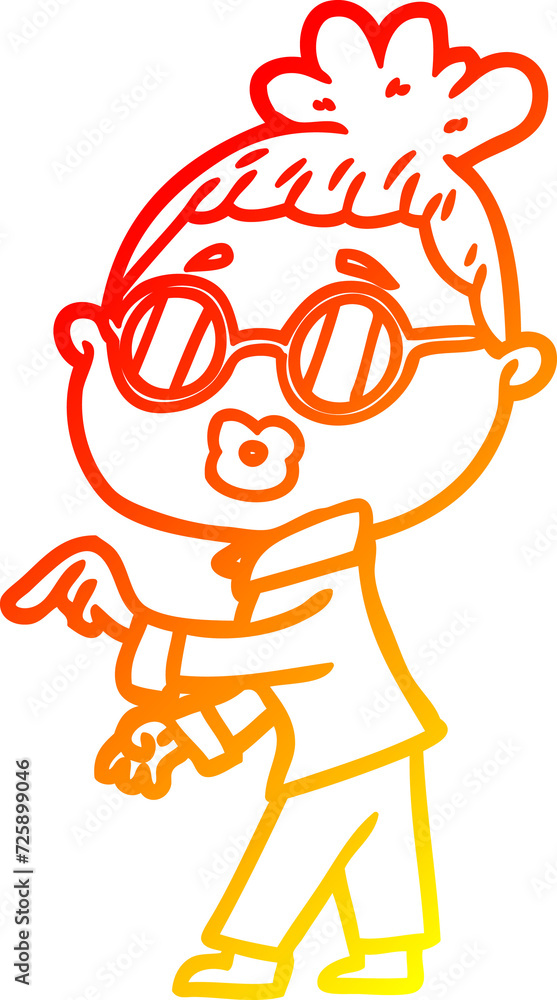 Fototapeta premium warm gradient line drawing cartoon woman wearing spectacles