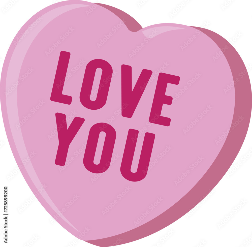 Classic Retro Valentines Day Heart Candy Heart with Love you written on the chalky cany heart Classic Retro Valentines Day Heart Candy Heart with Love you written on the chalky cany heart