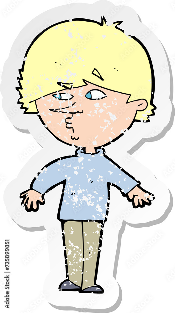 retro distressed sticker of a cartoon suspicious man looking over shoulder retro distressed sticker of a cartoon suspicious man looking over shoulder