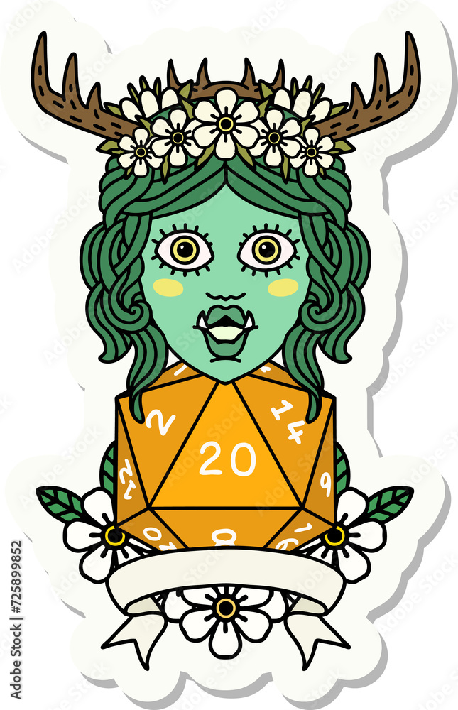 orc druid character with natural twenty dice roll sticker orc druid character with natural twenty dice roll sticker