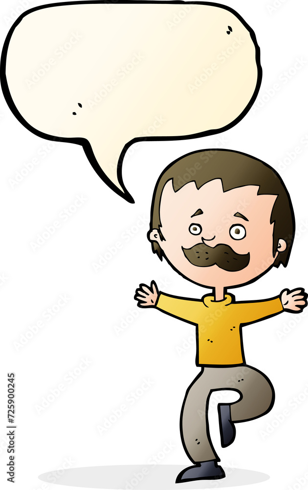 cartoon dancing man with mustache with speech bubble cartoon dancing man with mustache with speech bubble