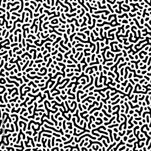 Line seamless pattern. Repeating brain pattern. Black turing shape isolated on white background. Repeated coral lines. Organic texture. Irregular diffusion for design prints. Vector illustration
