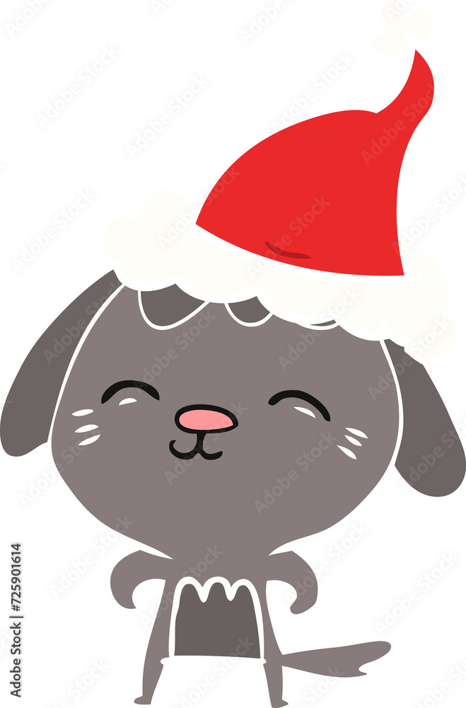 happy flat color illustration of a dog wearing santa hat happy flat color illustration of a dog wearing santa hat
