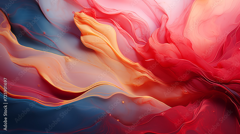 Wavy abstract beautiful background in red, blue and orange color scheme.