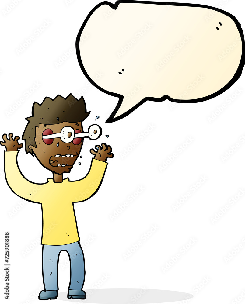 Fototapeta premium cartoon terrified man with speech bubble