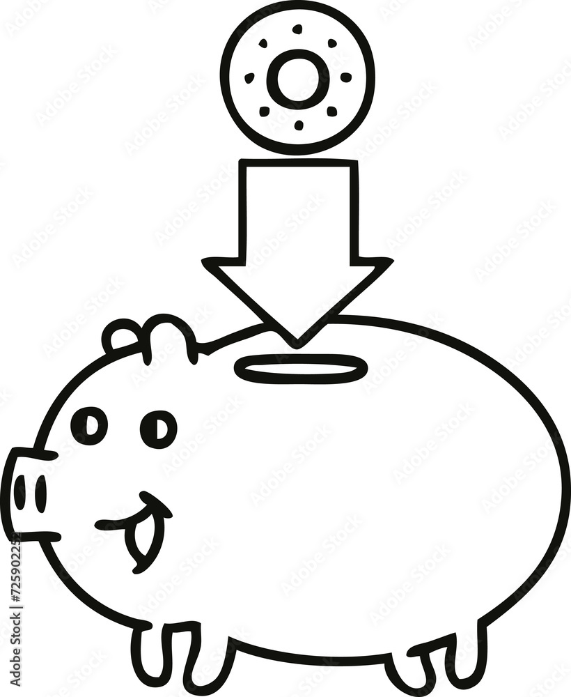 line drawing cartoon piggy bank