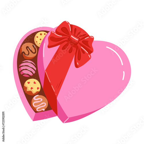 Hand drawn vector illustration of a heart shaped chocolate candy gift box. Sweet Valentine's Day present