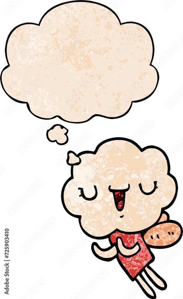 cute cartoon cloud head creature and thought bubble in grunge texture pattern style cute cartoon cloud head creature and thought bubble in grunge texture pattern style