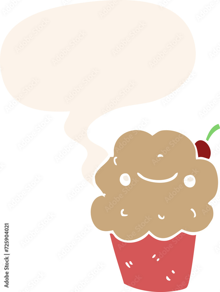 cartoon cupcake and speech bubble in retro style cartoon cupcake and speech bubble in retro style
