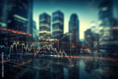 Financial and trading graphs on a background of night city photo