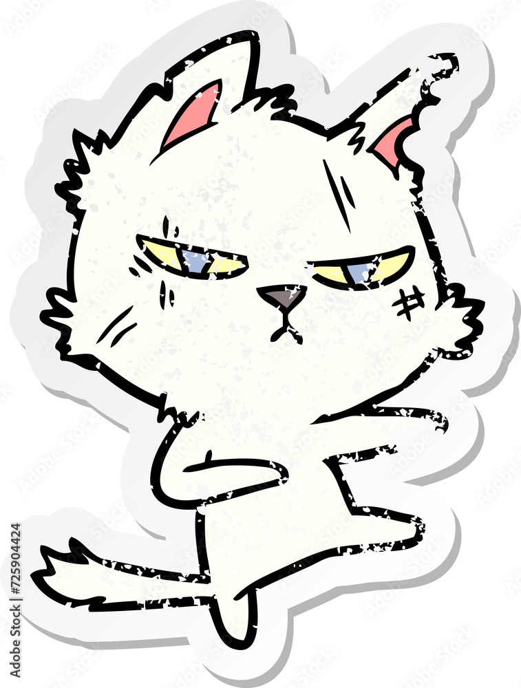 Fototapeta premium distressed sticker of a tough cartoon cat