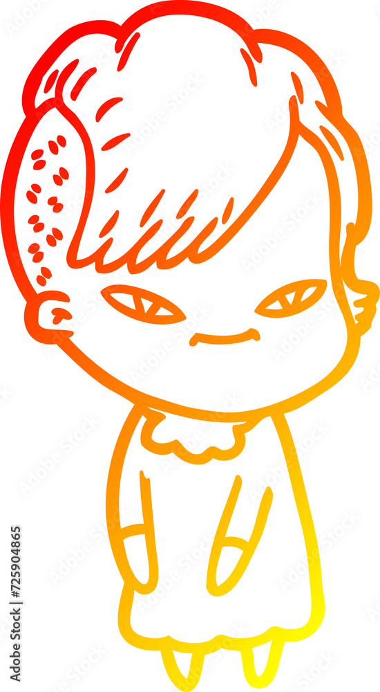 warm gradient line drawing cute cartoon girl with hipster haircut warm gradient line drawing cute cartoon girl with hipster haircut