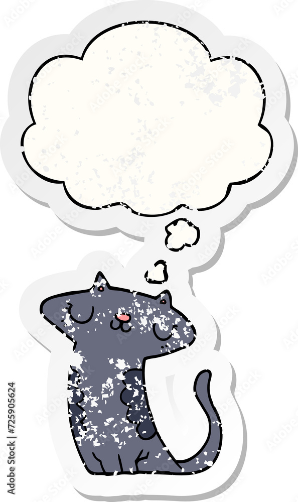 Fototapeta premium cartoon cat and thought bubble as a distressed worn sticker