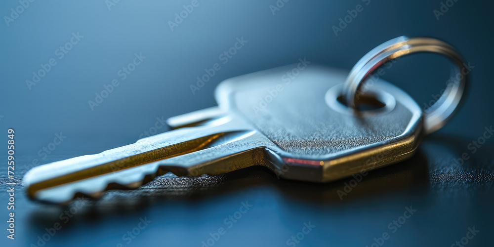Macro Shot of Key, Background with copy space. Close-up image of a detailed metallic key with intricate cuts and grooves. Macro Shot of Key, Background with copy space. Close-up image of a detailed metallic key with intricate cuts and grooves.