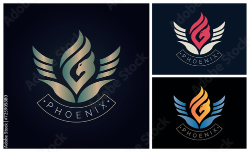 phoenix bird wings fire logo design template for brand or company and other
