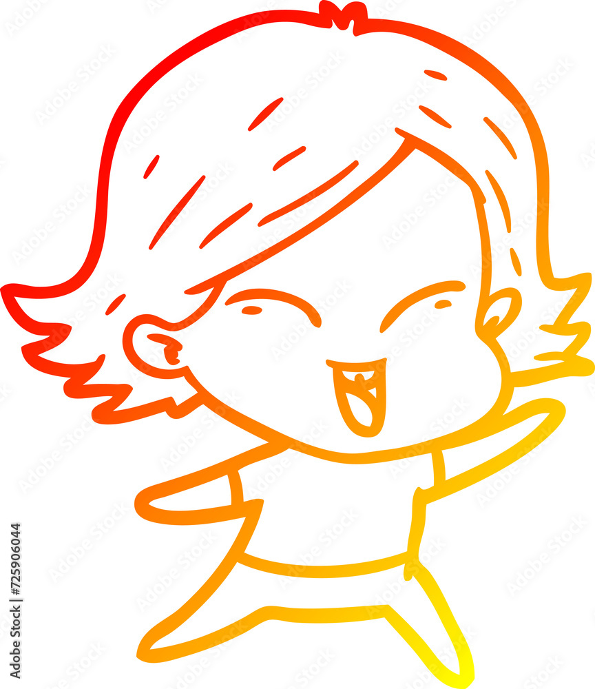 Fototapeta premium warm gradient line drawing happy cartoon girl