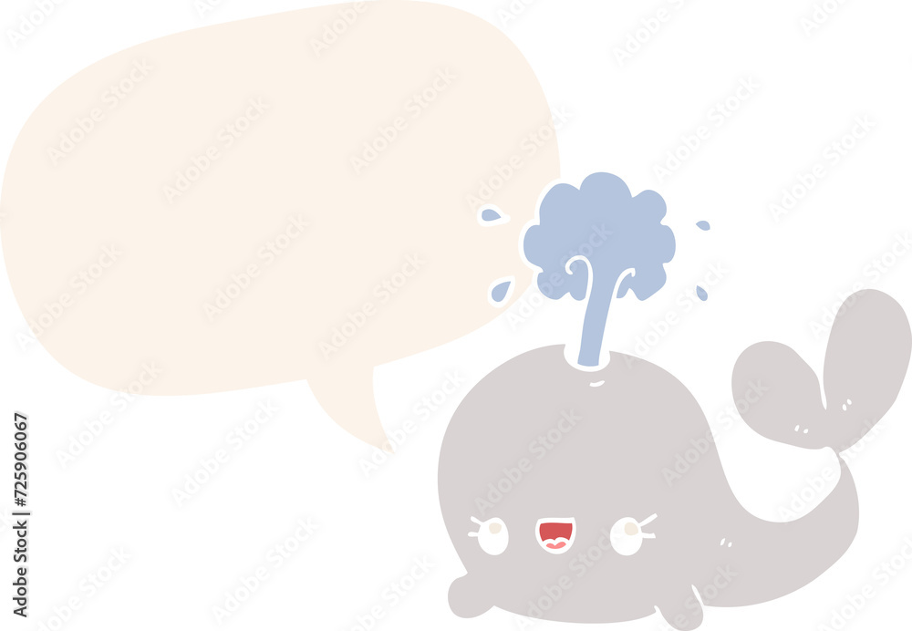 Fototapeta premium cute cartoon whale and speech bubble in retro style