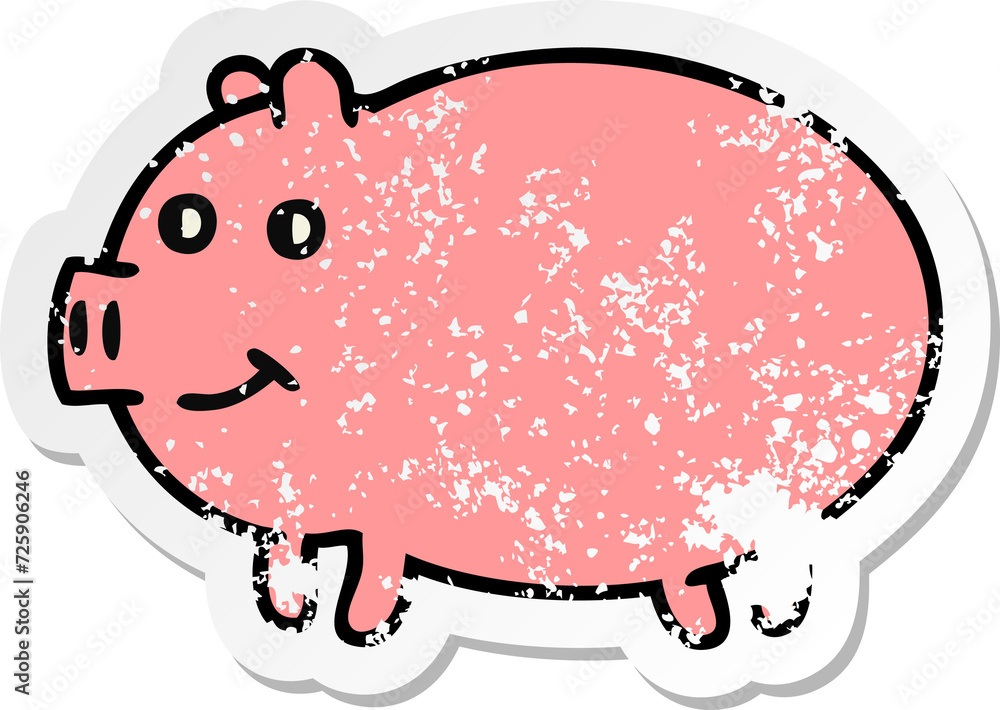 distressed sticker of a cute cartoon pig distressed sticker of a cute cartoon pig
