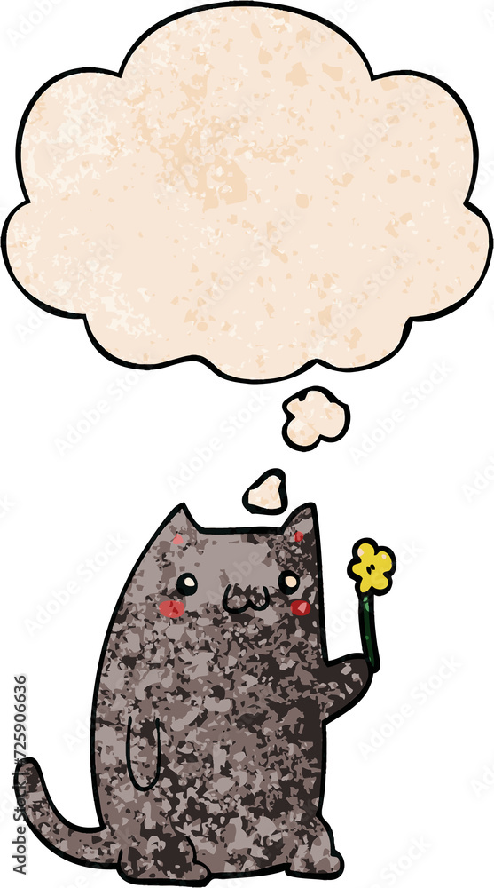 cute cartoon cat and thought bubble in grunge texture pattern style cute cartoon cat and thought bubble in grunge texture pattern style