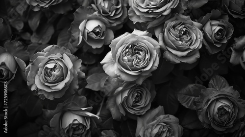 A Black and White Photo of a Bunch of Roses