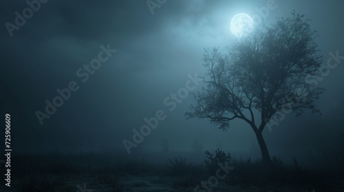 Foggy Field With Tree and Full Moon © NK