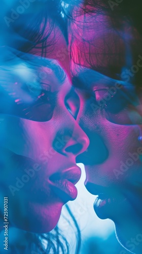 Couple Kissing Affectionately on Blurry Background