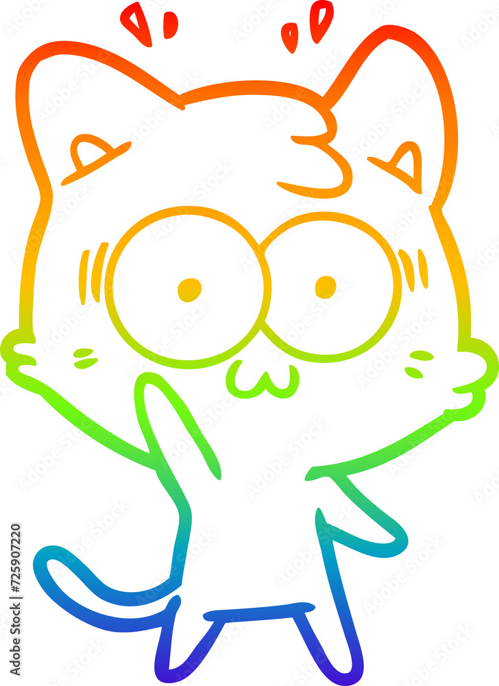 Obraz premium rainbow gradient line drawing cartoon surprised cat