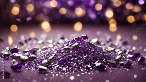 Silver and Amethyst Sparkling Confetti Bokeh Background.