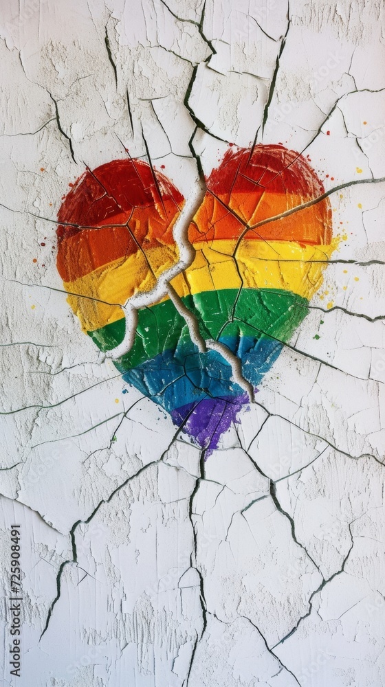 Fototapeta premium Broken Heart With Rainbow Painted On It