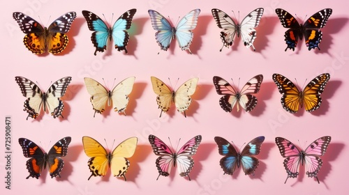 Colorful Butterflies on Pink Background