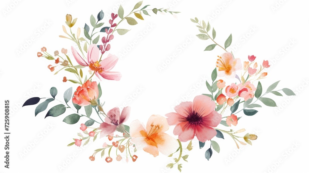 Floral Wreath With Pink Flowers and Green Leaves