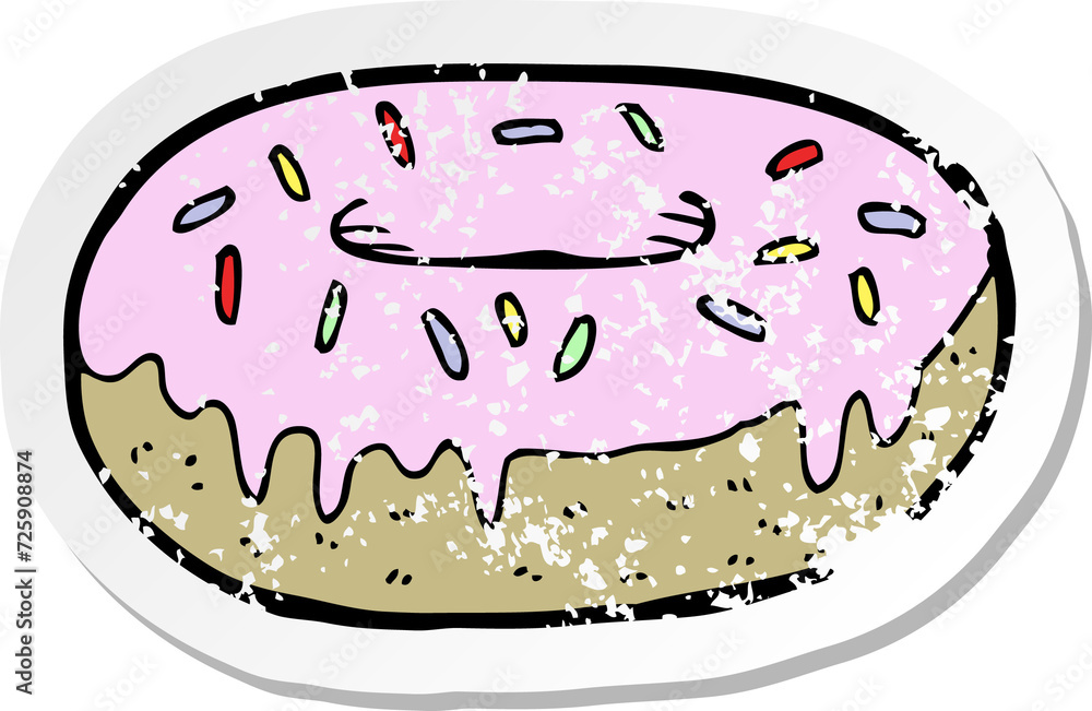 retro distressed sticker of a cartoon donut retro distressed sticker of a cartoon donut
