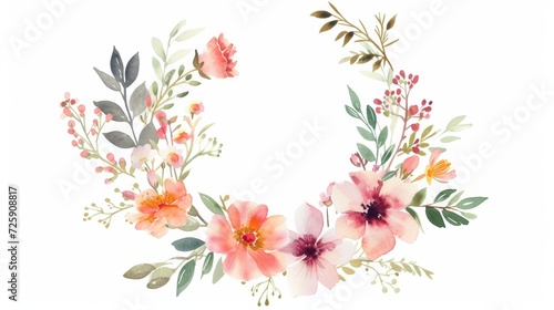 Floral Wreath With Pink Flowers and Green Leaves © NK