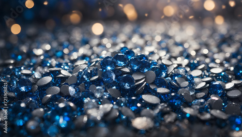 Silver and Sapphire Glitter Scatter Bokeh Background