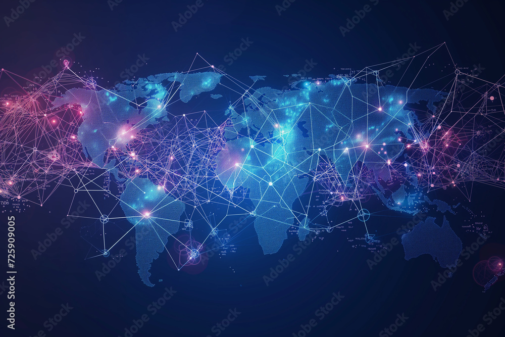 Abstract world map, concept of global network and connectivity, international data transfer and cyber technology. AI generated Abstract world map, concept of global network and connectivity, international data transfer and cyber technology. AI generated