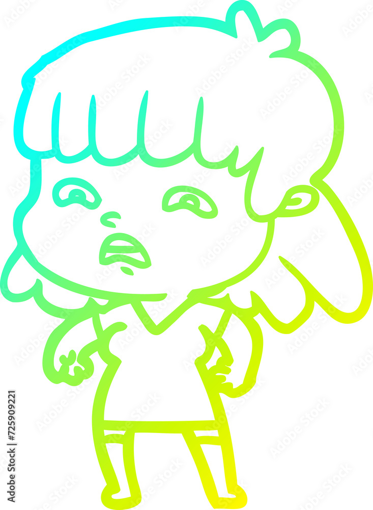 cold gradient line drawing cartoon worried woman cold gradient line drawing cartoon worried woman