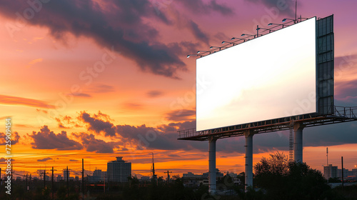 Twilight Showcase Blank Billboard Against a Vibrant Sunset Sky